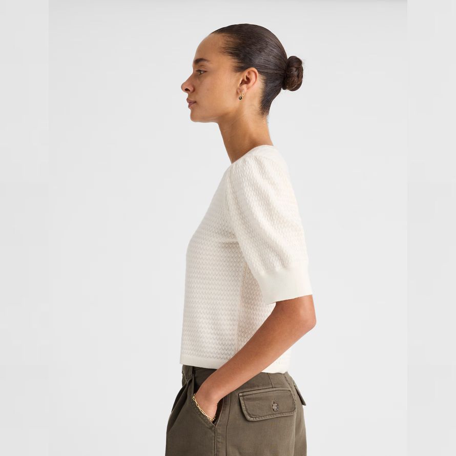 madewell merinowolle-seide-mischung puff-sleeve womens sweater light cream