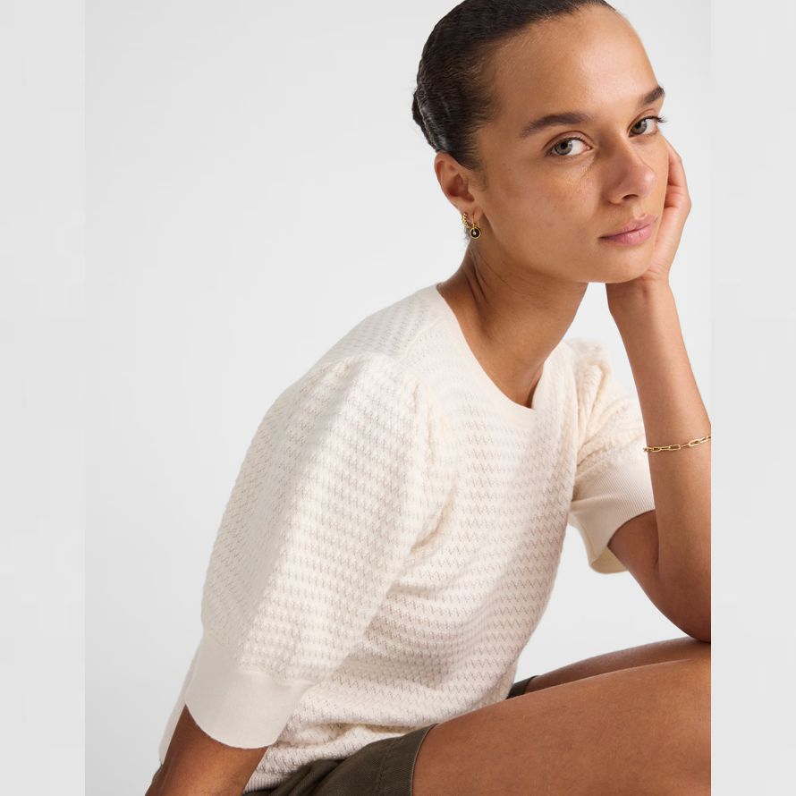 madewell merinowolle-seide-mischung puff-sleeve womens sweater light cream