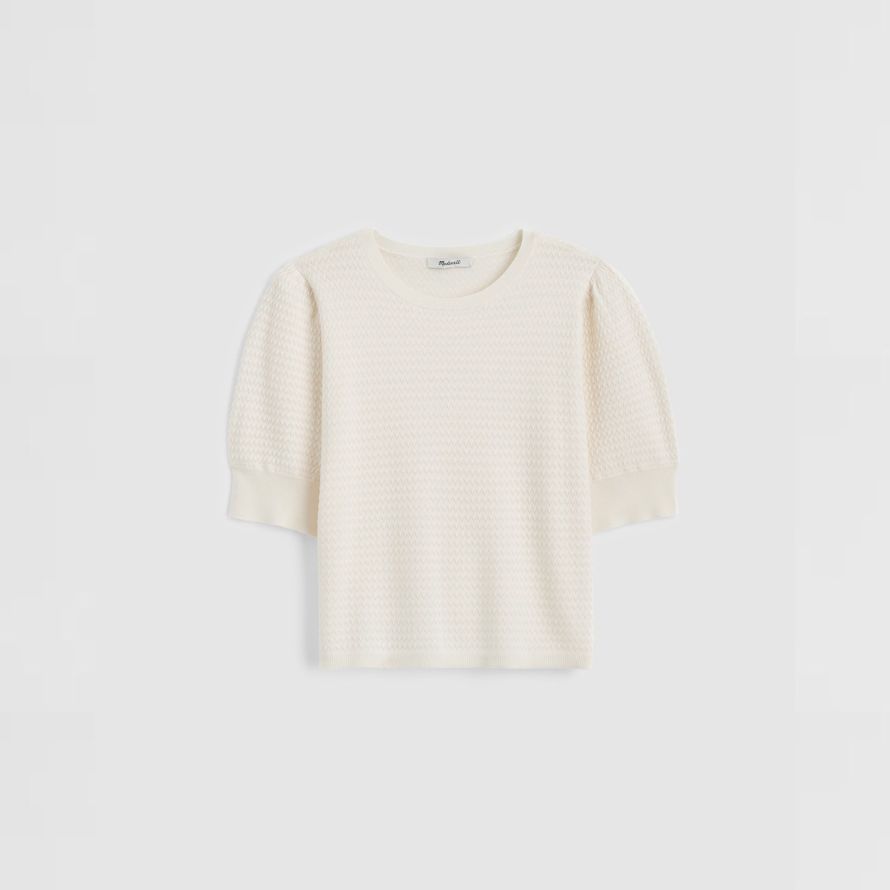 madewell merinowolle-seide-mischung puff-sleeve womens sweater light cream