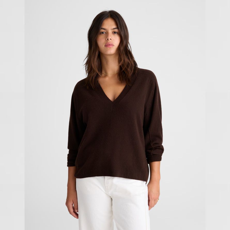 dunkelbraun damen madewell cashmere v-neck sweater