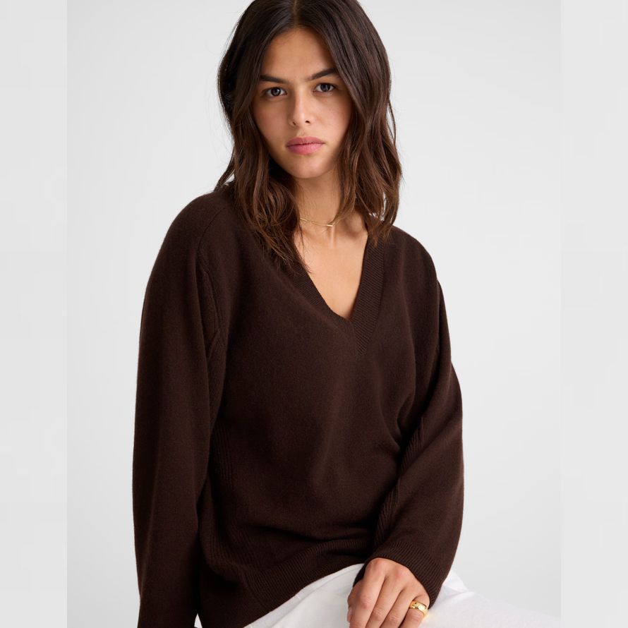dunkelbraun damen madewell cashmere v-neck sweater