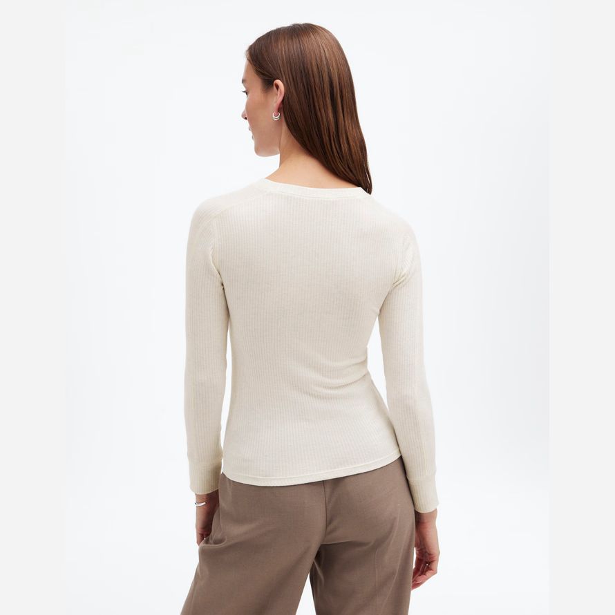 madewell ribbed crewneck lange-sleeve frauen t-shirts sahne