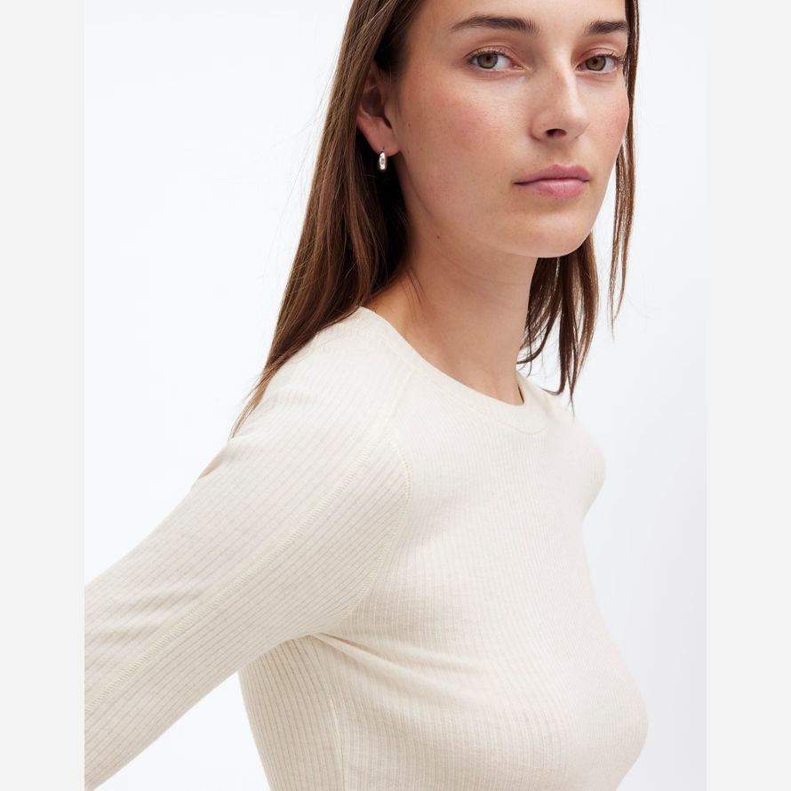 madewell ribbed crewneck lange-sleeve frauen t-shirts sahne