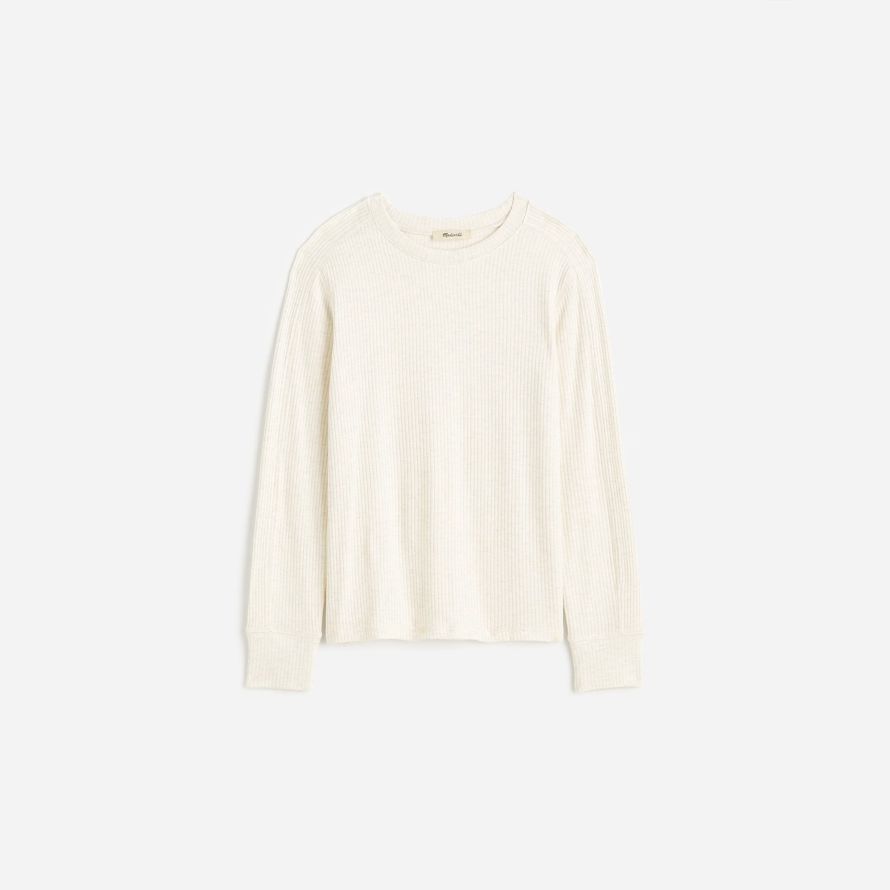 madewell ribbed crewneck lange-sleeve frauen t-shirts sahne
