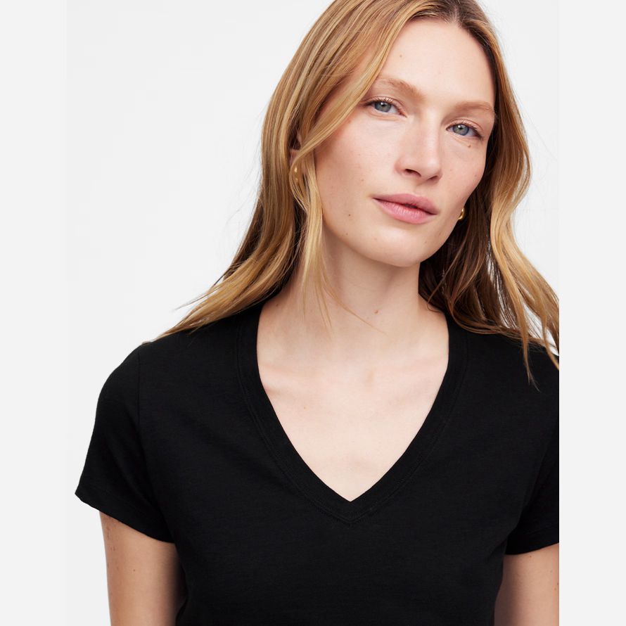 damen madewell slub perfekte v-neck t-shirts schwarz