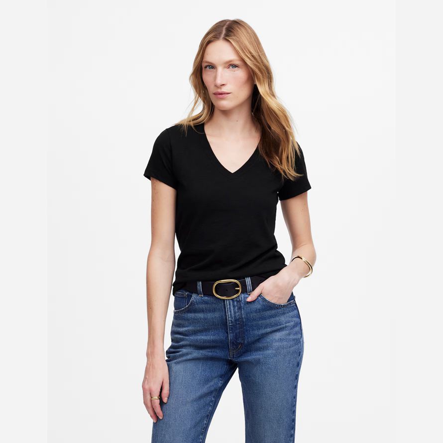 damen madewell slub perfekte v-neck t-shirts schwarz
