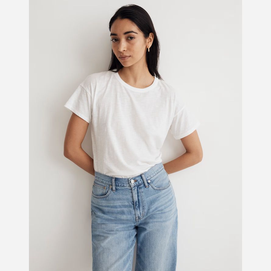 weiße madewell whisper cotton v-neck womens t-shirts