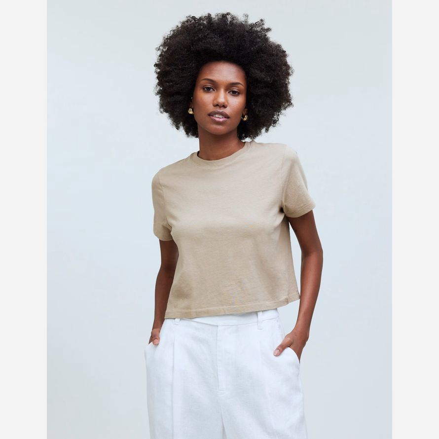 madewell softfade baumwolle boxy-ernte frauen t-shirts khaki