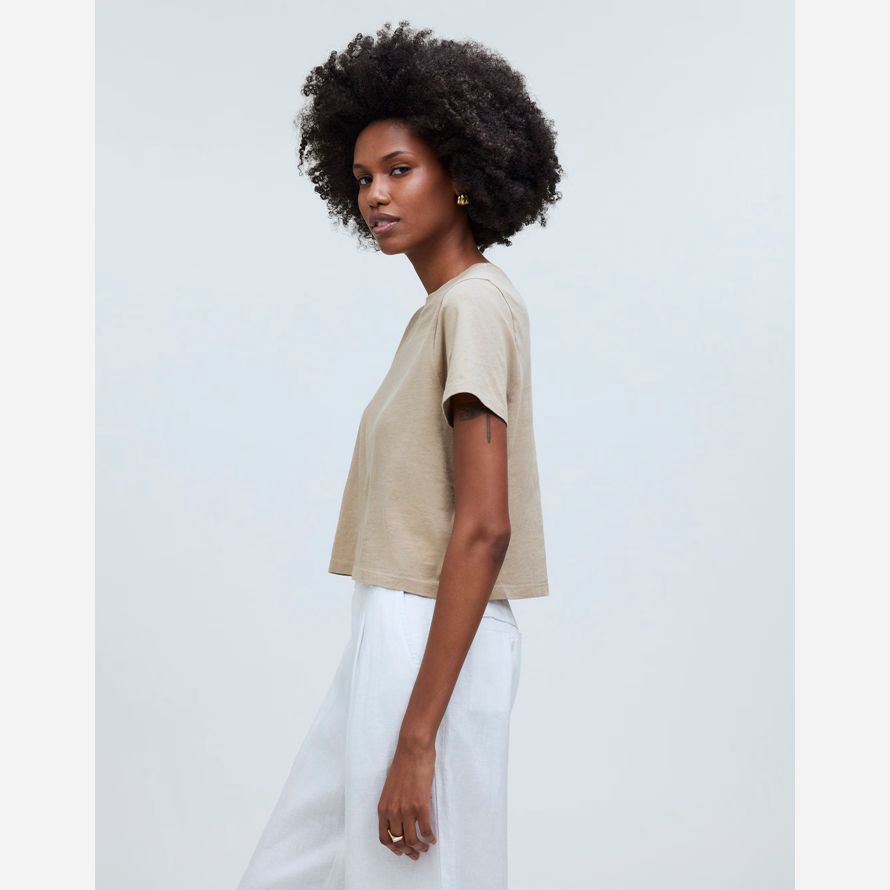 madewell softfade baumwolle boxy-ernte frauen t-shirts khaki
