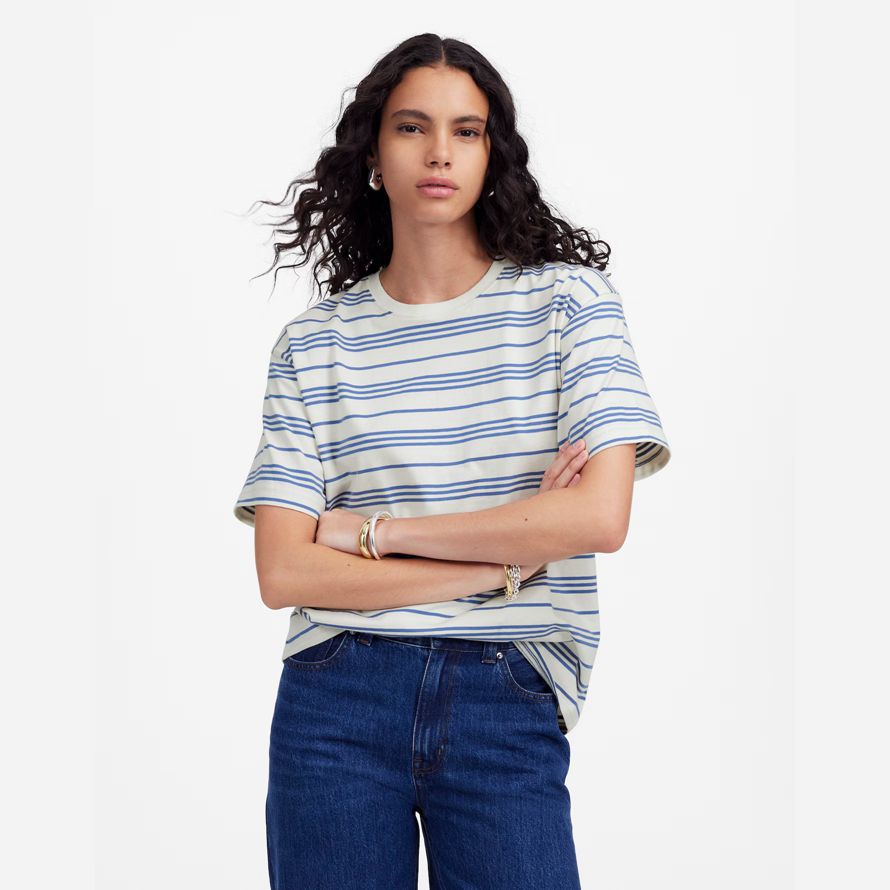 damen madewell cotton relaxed oversized t-shirts weiß blau