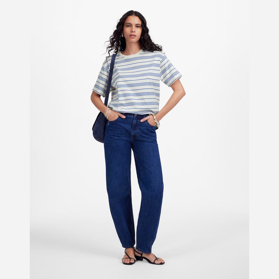damen madewell cotton relaxed oversized t-shirts weiß blau