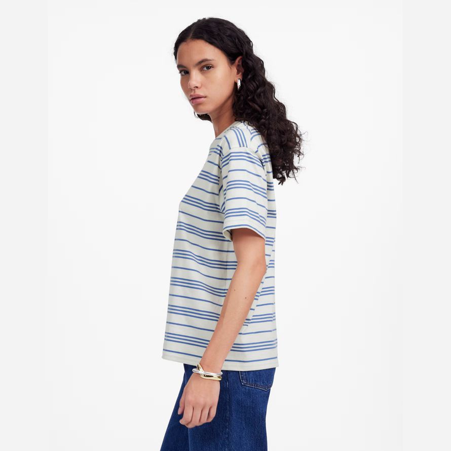 damen madewell cotton relaxed oversized t-shirts weiß blau