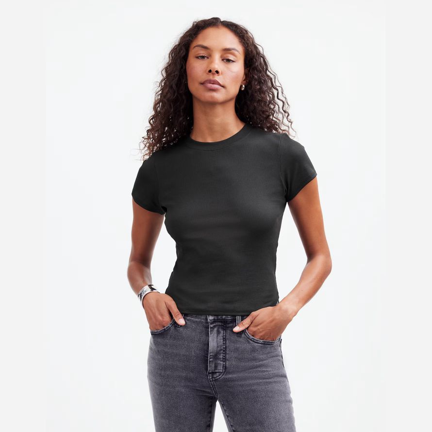 schwarz madewell regenerative cotton ribbed crewneck frauen t-shirts