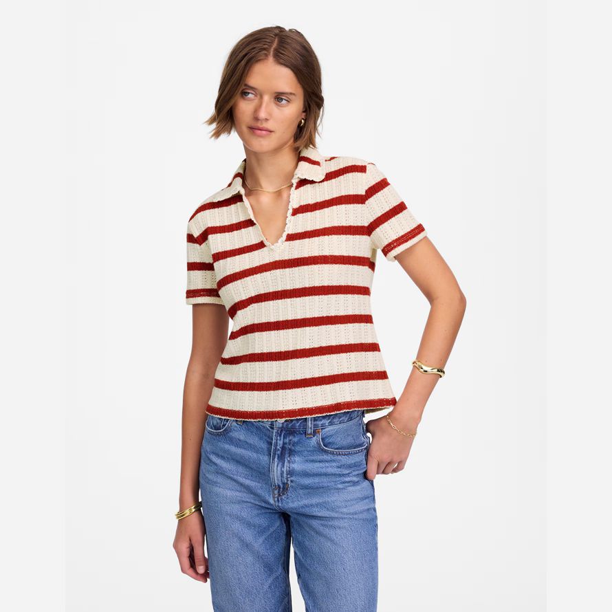 rot beige damen madewell crochet-knit v-neck sweater t-shirts