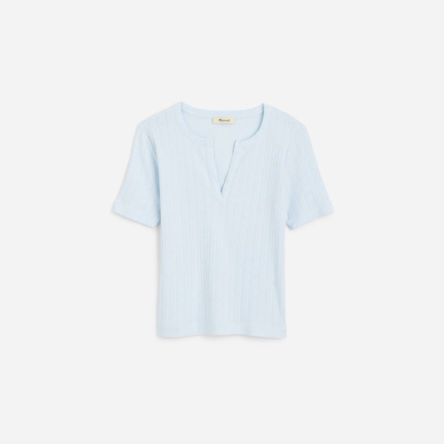 madewell pointelle notch neck frauen t-shirts light blue