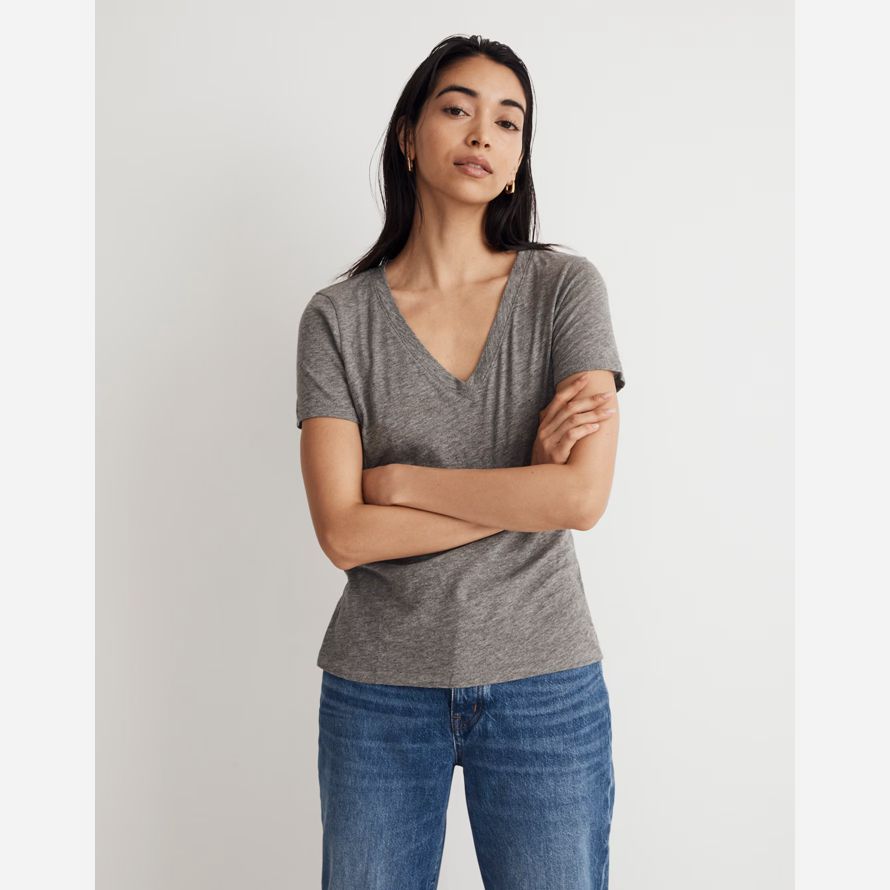 madewell whisper cotton v-neck damen t-shirts grau