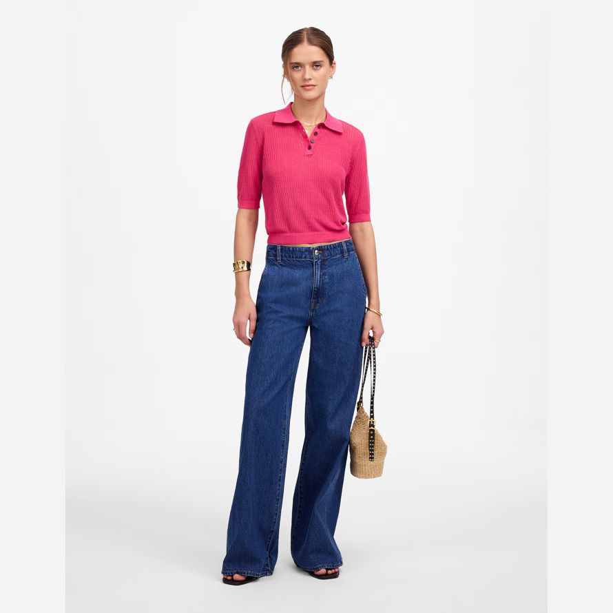 damen madewell kurzarm-polo-pullover t-shirts rosa