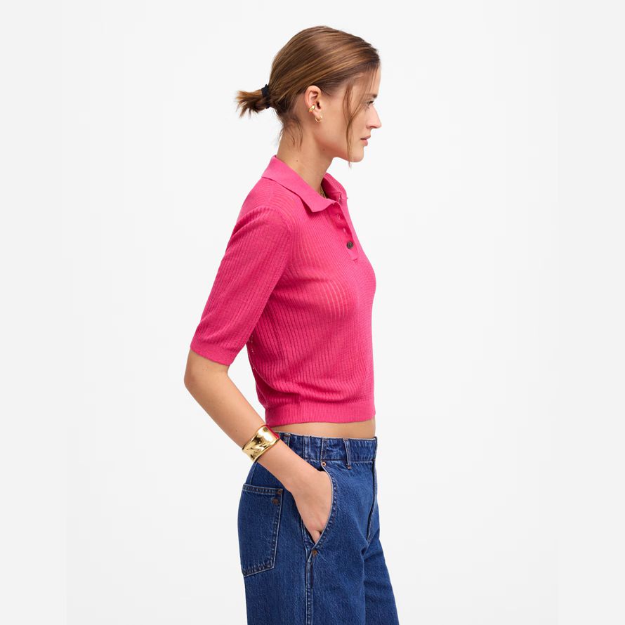 damen madewell kurzarm-polo-pullover t-shirts rosa