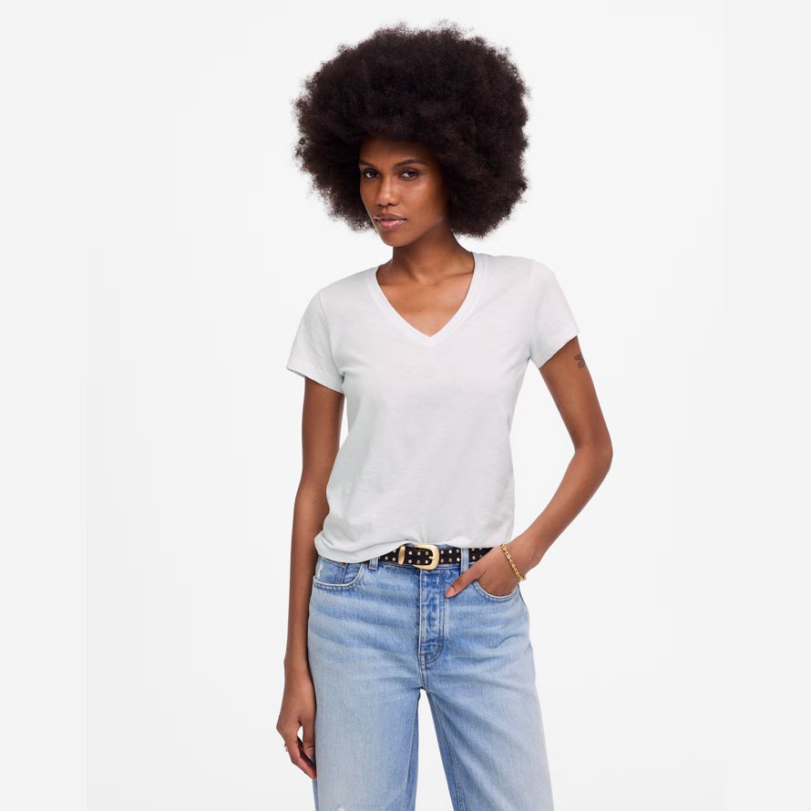 madewell slub perfekte v-ausschnitt frauen t-shirts weiß