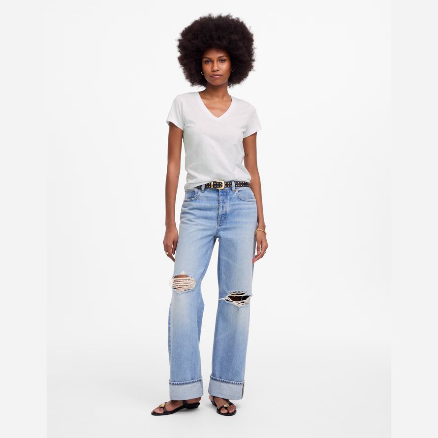 madewell slub perfekte v-ausschnitt frauen t-shirts weiß