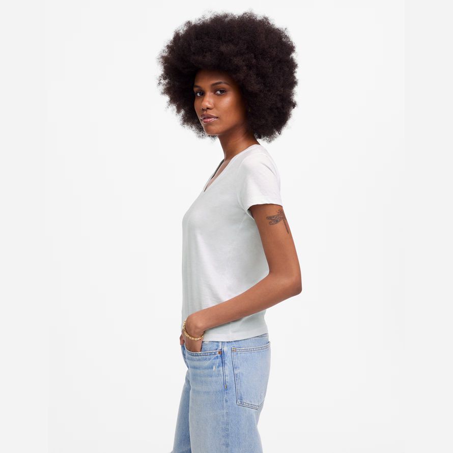 madewell slub perfekte v-ausschnitt frauen t-shirts weiß