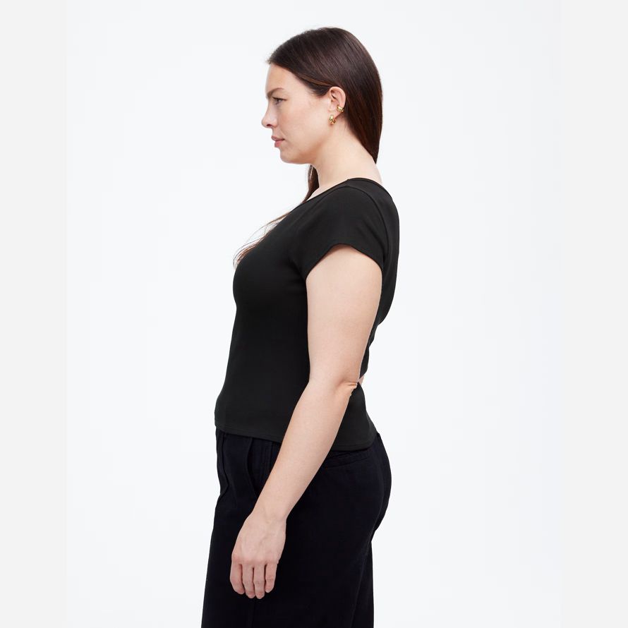 black womens madewell regenerative baumwolle gerippte mütze-langarm-t-shirts