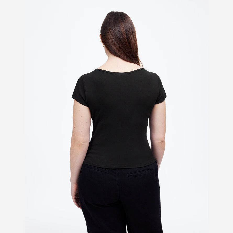 black womens madewell regenerative baumwolle gerippte mütze-langarm-t-shirts