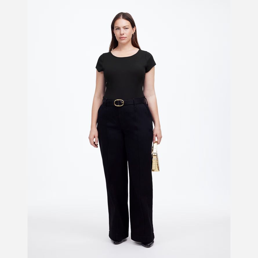 black womens madewell regenerative baumwolle gerippte mütze-langarm-t-shirts