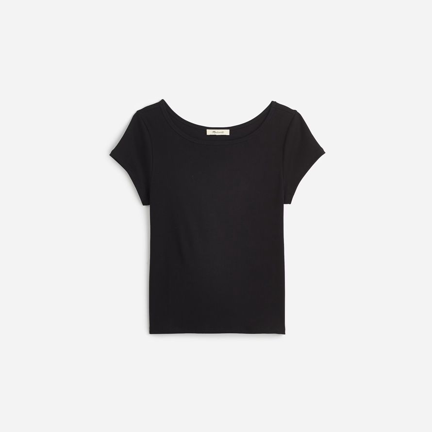 black womens madewell regenerative baumwolle gerippte mütze-langarm-t-shirts