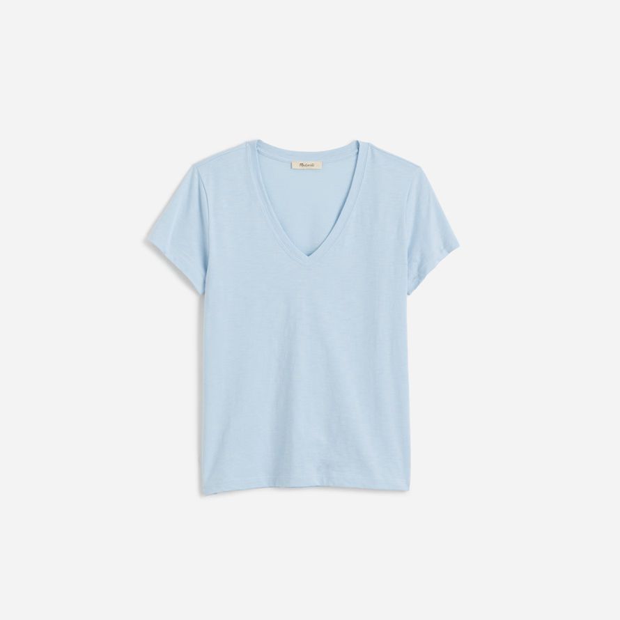 madewell slub perfekte v-neck damen t-shirts light blue