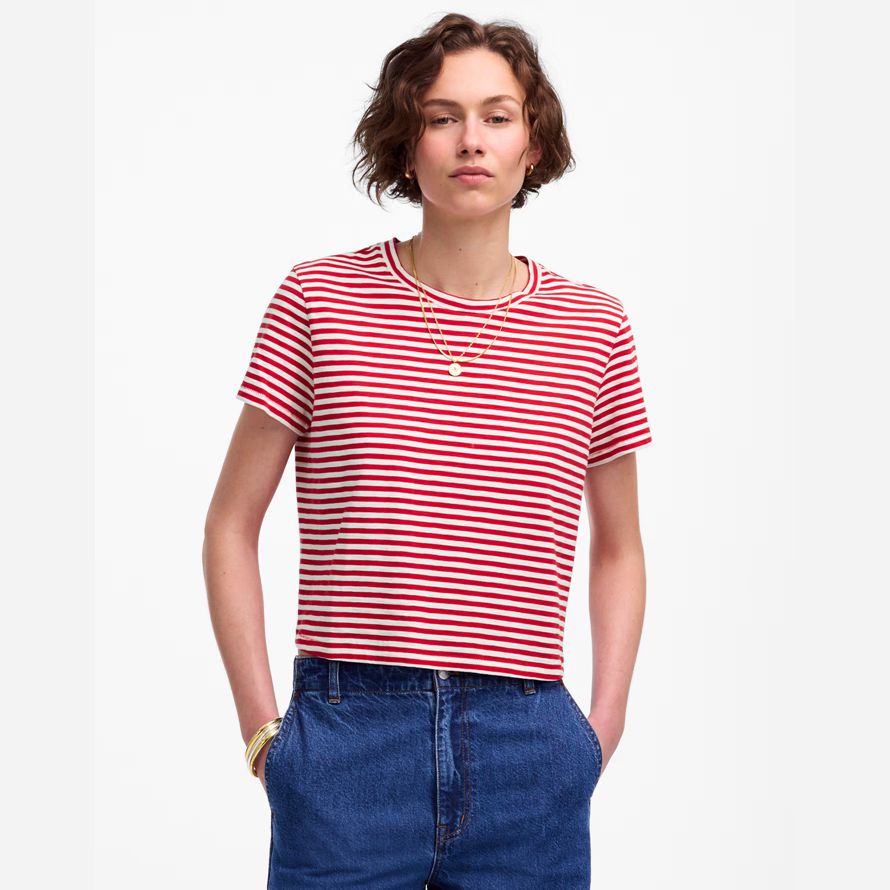 rot weiß damen madewell slub boxy-ernte-t-shirts