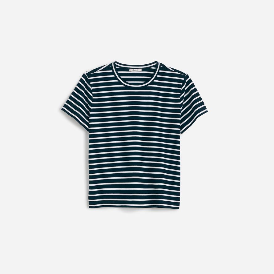 madewell cotton perfekte crewneck frauen t-shirts navy whie