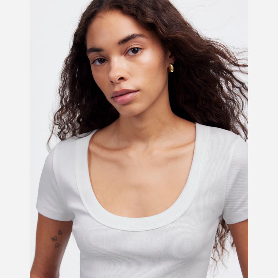 damen madewell regenerative baumwolle gerippte scoopneck t-shirts weiß