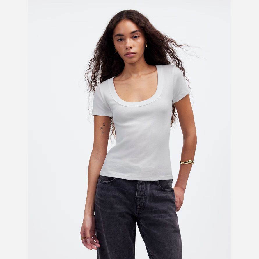 damen madewell regenerative baumwolle gerippte scoopneck t-shirts weiß