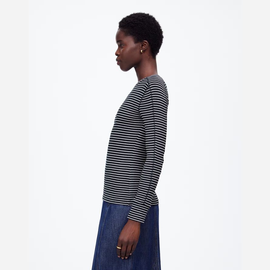madewell ribbed crewneck lange-sleeve frauen t-shirts schwarz weiß