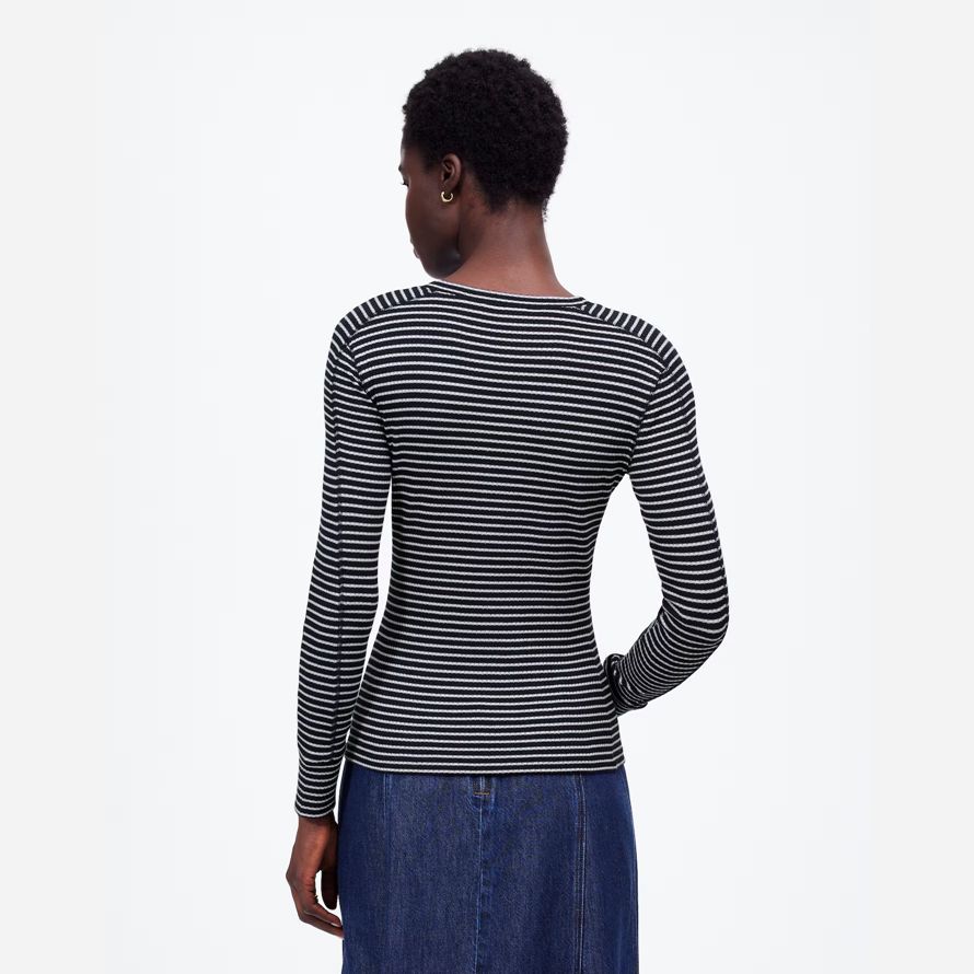 madewell ribbed crewneck lange-sleeve frauen t-shirts schwarz weiß