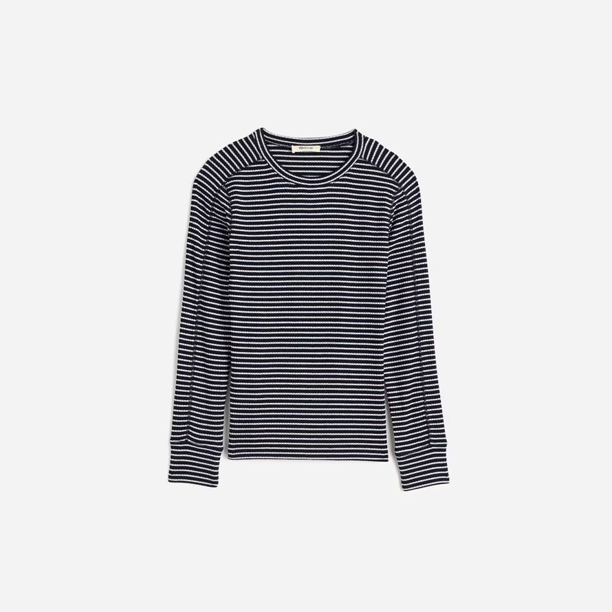 madewell ribbed crewneck lange-sleeve frauen t-shirts schwarz weiß