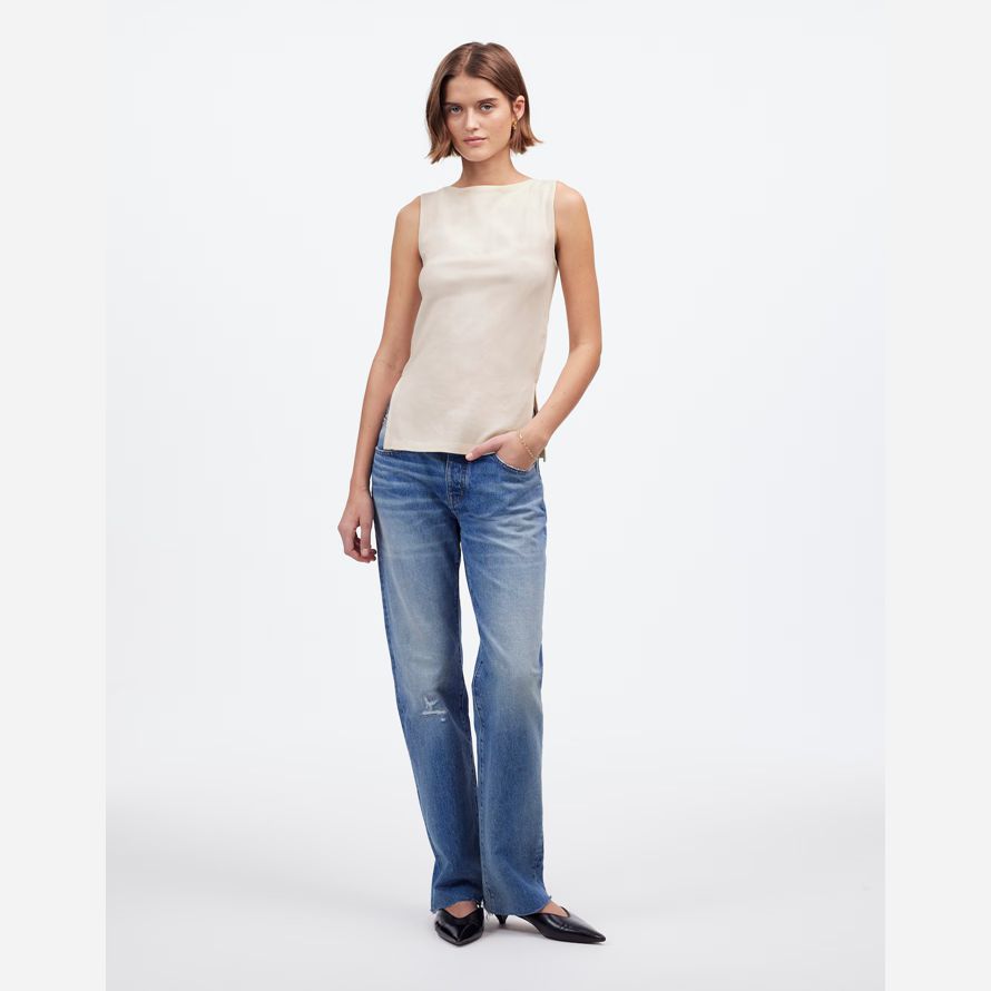 madewell sleeveless boatneck side slit womens t-shirts-creme