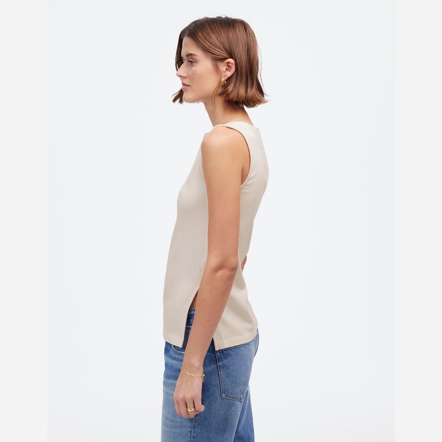 madewell sleeveless boatneck side slit womens t-shirts-creme