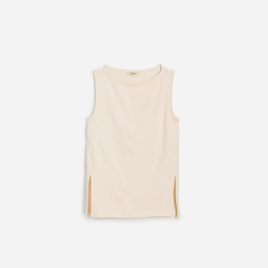madewell sleeveless boatneck side slit womens t-shirts-creme