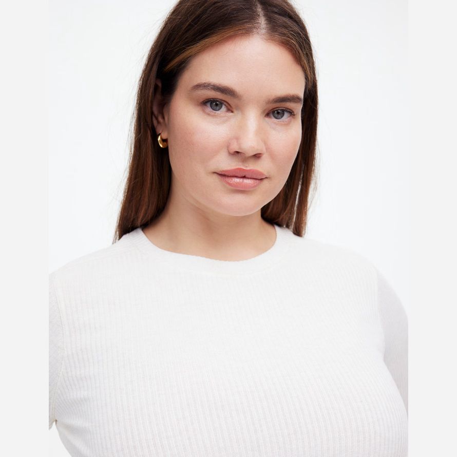 weiß damen madewell plus ribbed crewneck lange-sleeve t-shirts