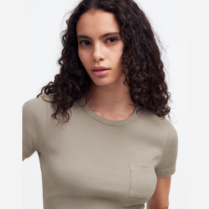 madewell ribbed crewneck pocket damen t-shirts grau
