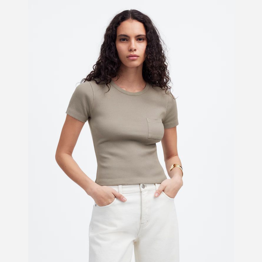 madewell ribbed crewneck pocket damen t-shirts grau