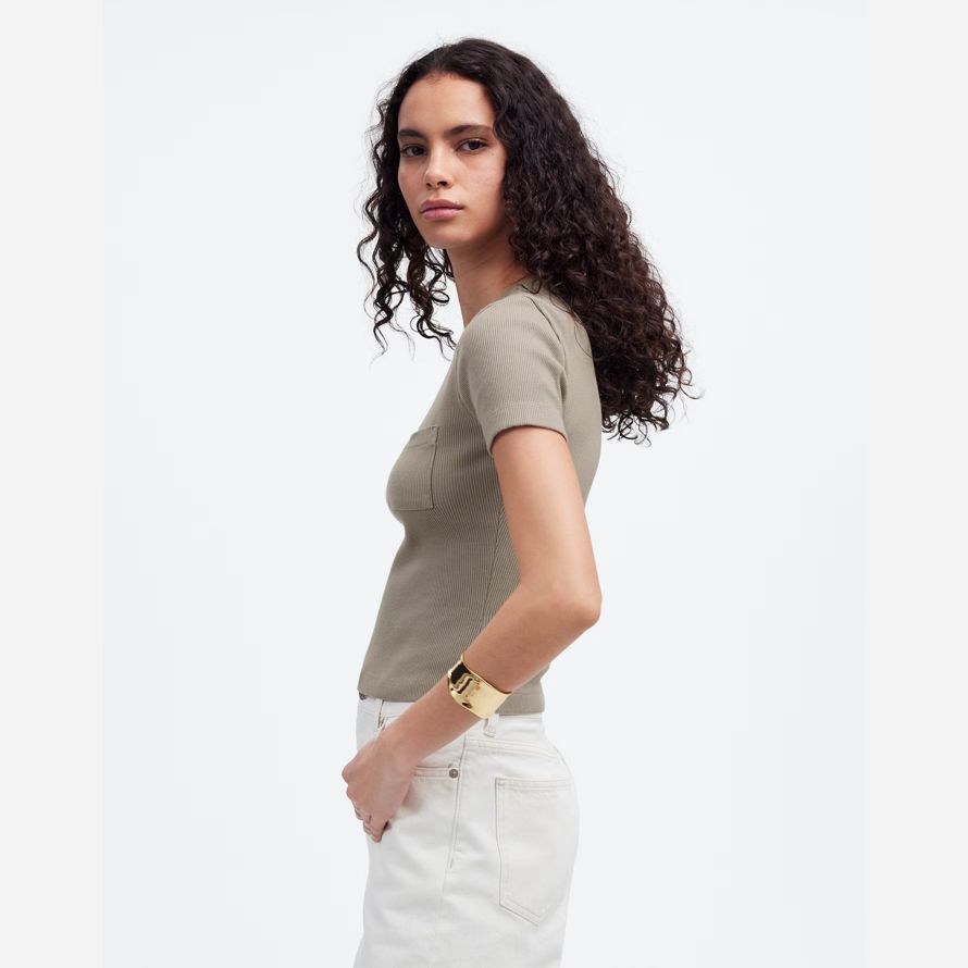 madewell ribbed crewneck pocket damen t-shirts grau