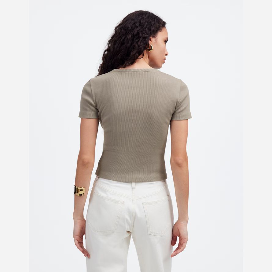 madewell ribbed crewneck pocket damen t-shirts grau