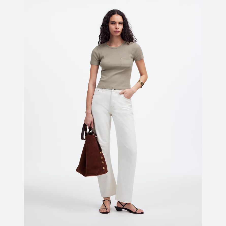 madewell ribbed crewneck pocket damen t-shirts grau