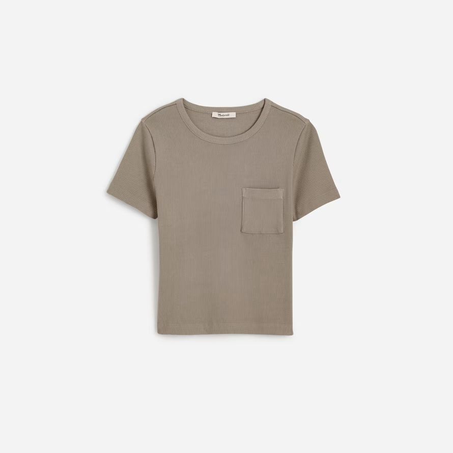 madewell ribbed crewneck pocket damen t-shirts grau
