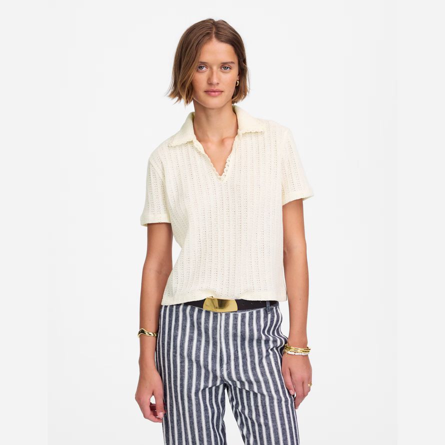 madewell crochet-knit v-neck sweater womens t-shirts-creme
