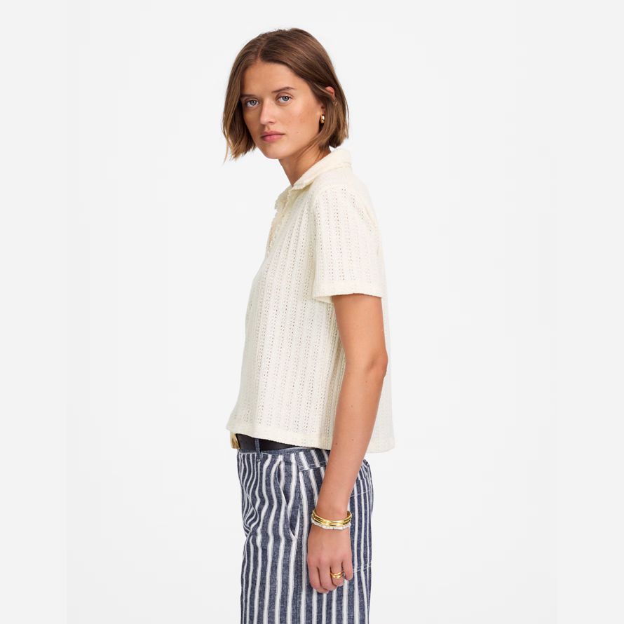 madewell crochet-knit v-neck sweater womens t-shirts-creme