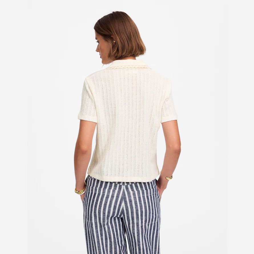 madewell crochet-knit v-neck sweater womens t-shirts-creme